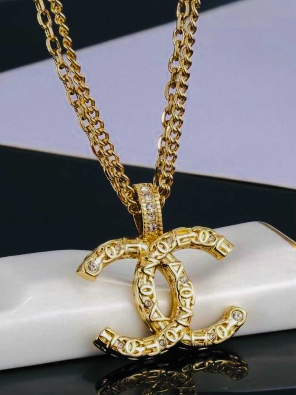Gold Plated Interlocking Logo Chanel Style Pendant Necklace 😘